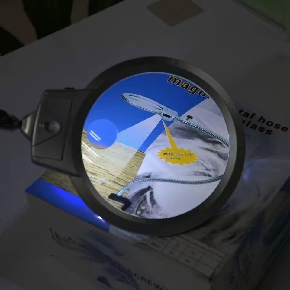 Lámpara de aumento plegable iluminada ajustable de 360 grados, lente 2 x 5X