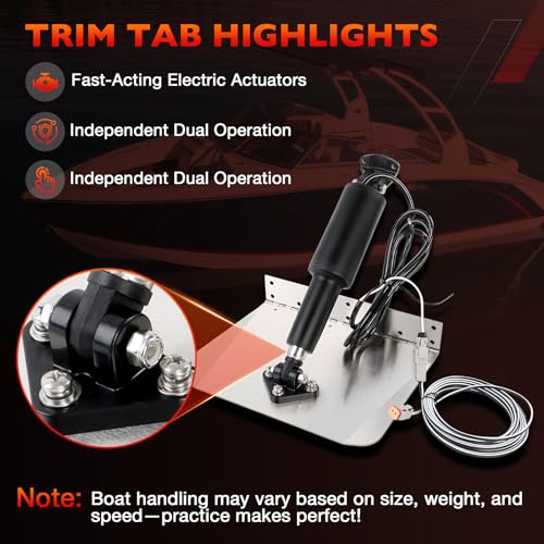 Image of 15101-104 9 inch x 12 inch Standard Boat Trim Tab Kit, 12V Electric Trim Tabs with Double Rocker Switch for 16-25 ft Boats