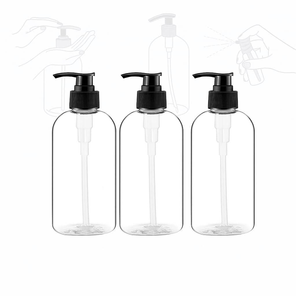 Prakash Empty Plastic Pump Bottles Dispenser 500ml Portable Clear BPA-Free Cylinder Shampoo Lotion Hand Pump Bottle Durable Refillable Containers for Massage Oil, Liquid Soap (Pack of 3, Pack of 3)