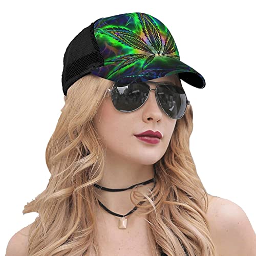 Zltegako Casquette de baseball unisexe Trippy Shining Cannabis Impression 3D Réglable Snapback Bord incurvé Hip Hop Chapeau de camionneur pour homme femme Noir, Comme indiqué sur la photo, taille – vue 5