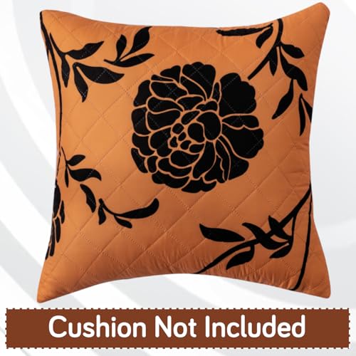 Image of HOKIPO 'Elira Series' Printed Quilted Cushion Cover for Sofa 22x22 Inches, Set of 2, Copper Brown Floral (AR-6232-C8*2)