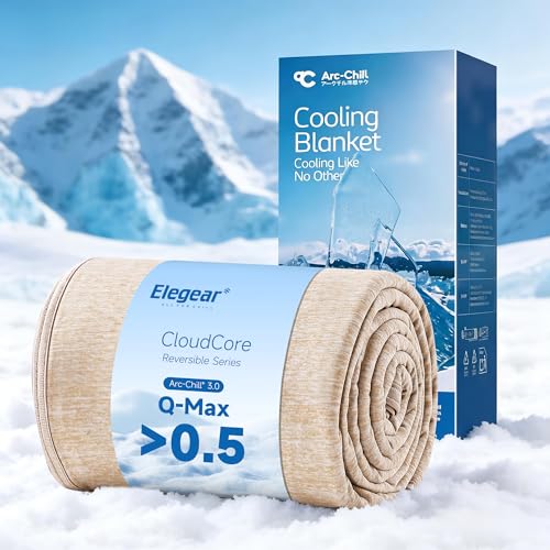 Image of Elegear Arc-Chill 3.0 Cooling Blankets for Hot Sleepers, Throw Size, Beige | Q-Max>0.5 Cooling Fabric, Absorbs Heat to Keep Body Cool, Breathable Summer Blankets for Night Sweats & Menopause, 51 inchx67 inch