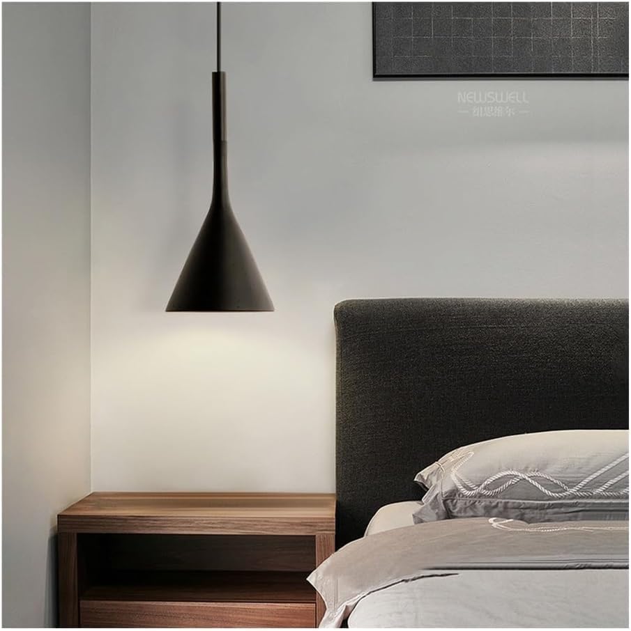Modern Pendant Light Minimalist Black Metal Cone, LED 3-Color Dimming Hanging Lamp, E27 5W Iron Lamp Tube Hardwired Downward Light Fixture, for Bedside, Kitchen Island, Bar(Black)