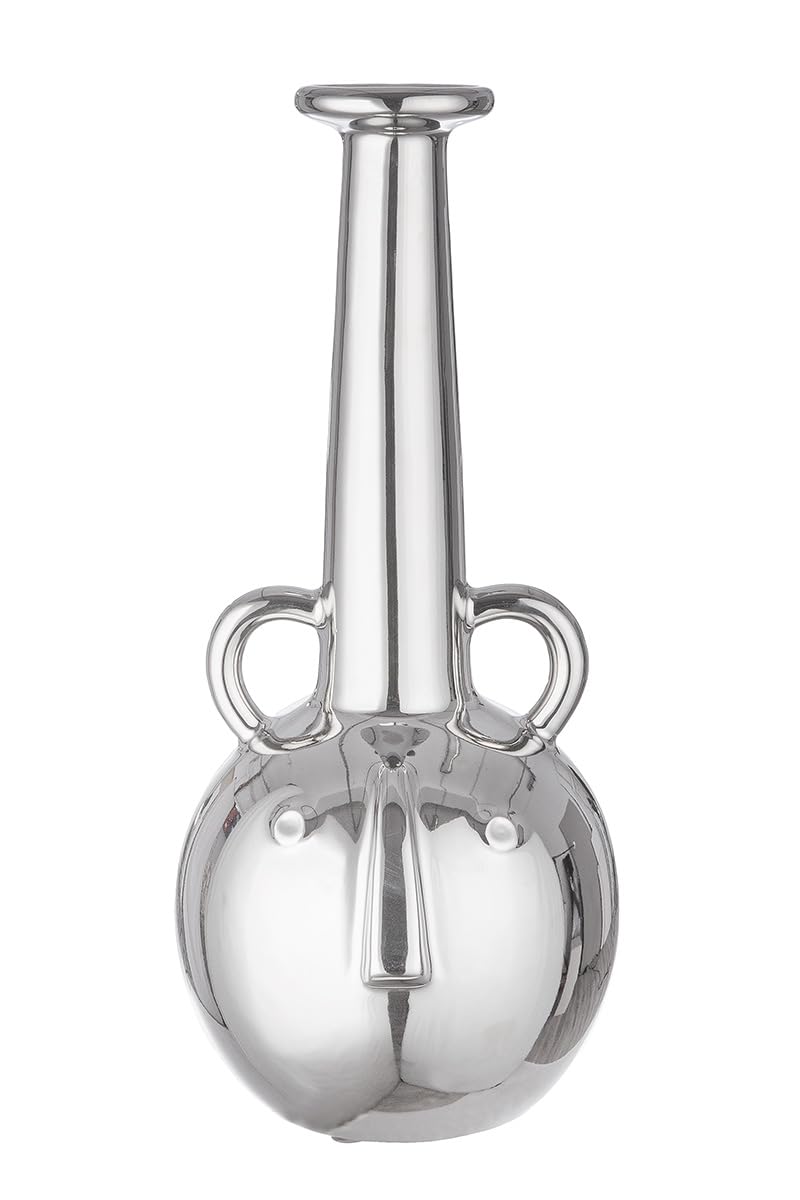 GILDE Decorative Vase Face Vase Flower Vase Large Ceramic Glazed Silver Decorative Living Room Gift Birthday Gift – Colour: Silver Height 38 cm