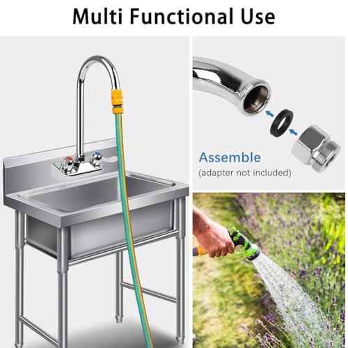 Image of Commercial Hand Sink Faucet with 6 inch Gooseneck Spout, 4 Inch Center Wall Mount Kitchen Sink Faucet for Laundry Kitchen Restaurant Bar Sink, Brass Constructed