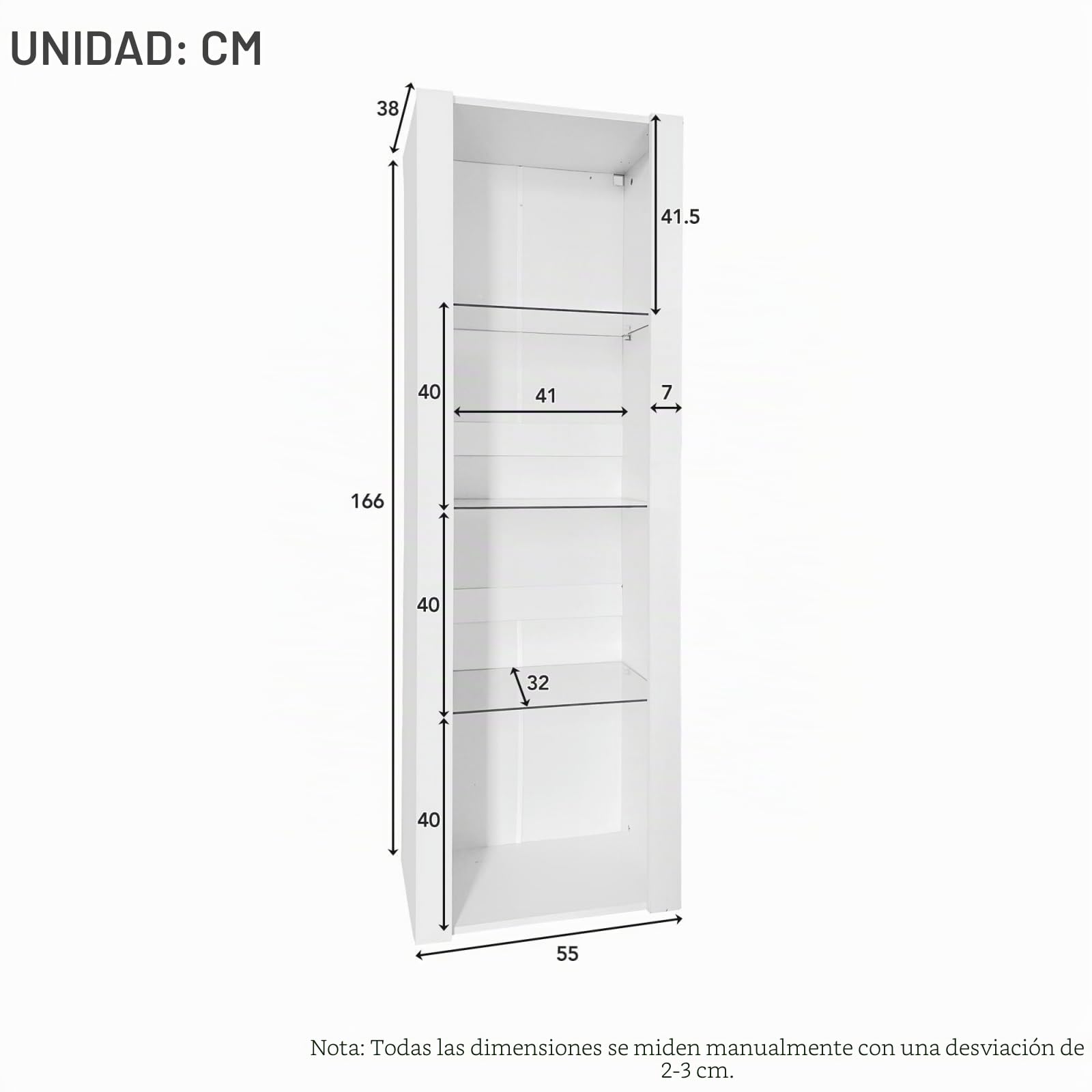 KOMHTOM Armario de vitrina blanco brillante con LED, armario estrecho de esquina con tres paredes de cristal, armario multiusos para salón, dormitorio, pasillo, comedor