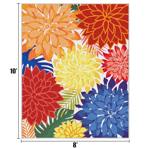 Image of Outdoor Area Rug Washable Multicolored Patio Rug Tropical Botanical Modern Floral Outdoor Carpet Non-Slip for Patio, Deck, Backyard, Porch (8x10)