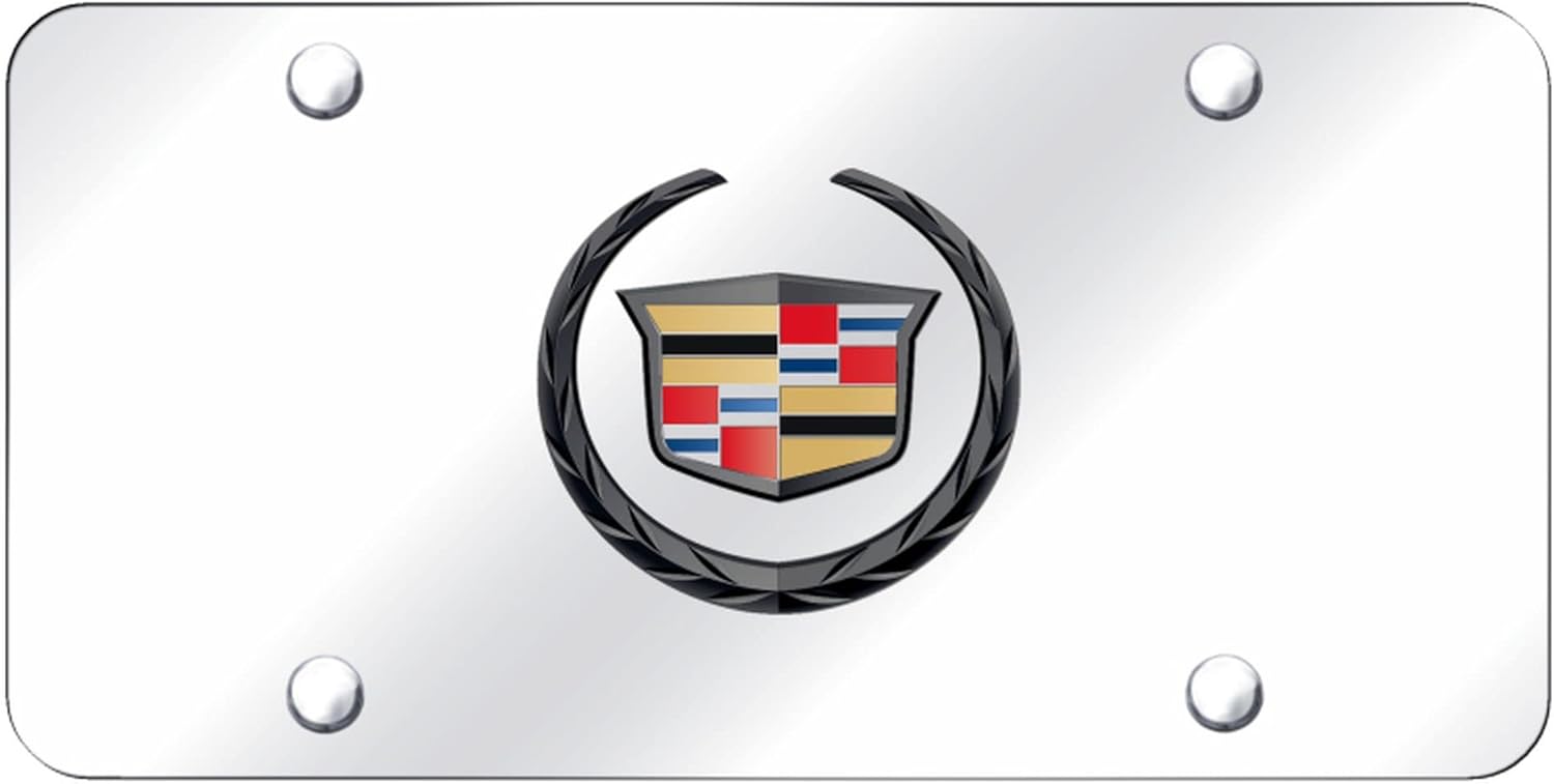Au-TOMOTIVE GOLD Logo License Plate for Cadillac (Black Pearl on Chrome)