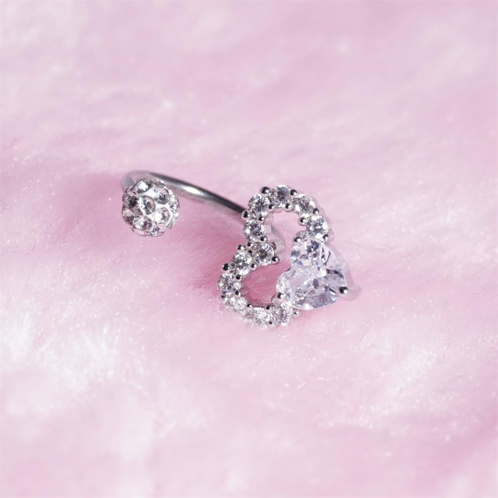 16G Crystal Heart Lip Rings for Women Stainless Steel C-Shaped Shiny Ball Barbell Snake Bite Monroe Labret Studs 8-12mm Lips Rings Hoop Body Piercings Jewelry
