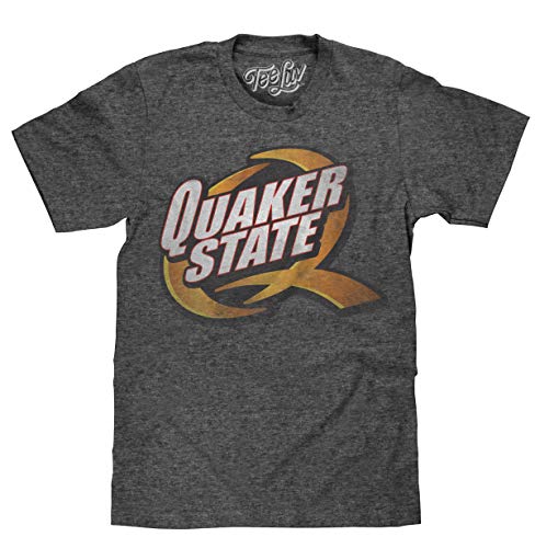 Tee Luv Quaker State Logo Shirt - Vintage Motor Oil Graphic Tee Shirt (Onyx Snow Heather) (M)