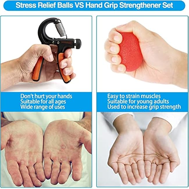 3PCS Hand Grip Strengthener Kit, Stretcher Trainer Strength Finger Exerciser with Stress Relief Ball Ring to Relieve Wrist Thumb Pain Great for Athletes Musicians Rock Climbing