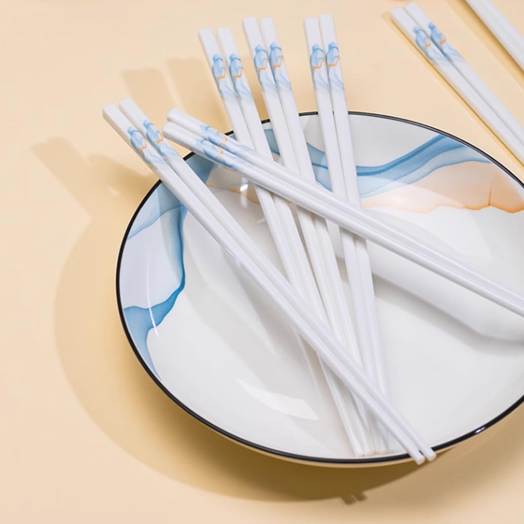 Coffret cadeau de baguettes en porcelaine chinoise, motif pêche, 12 paires de baguettes réutilisables, lavables au lave-vaisselle, baguettes en céramique d'os de haute qualité avec boîte délicate