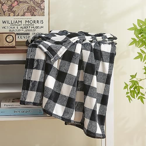 Image of BEDELITE Plaid Fleece Twin Blanket, Black & White Buffalo 60x80 Inches