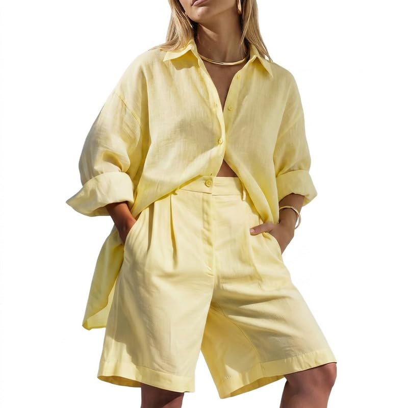 muxou Women 2 Piece Cotton Outfit Short Sets Oversized Casual Loungewear 2026 Solid Summer Beach Vacation Travel Wear