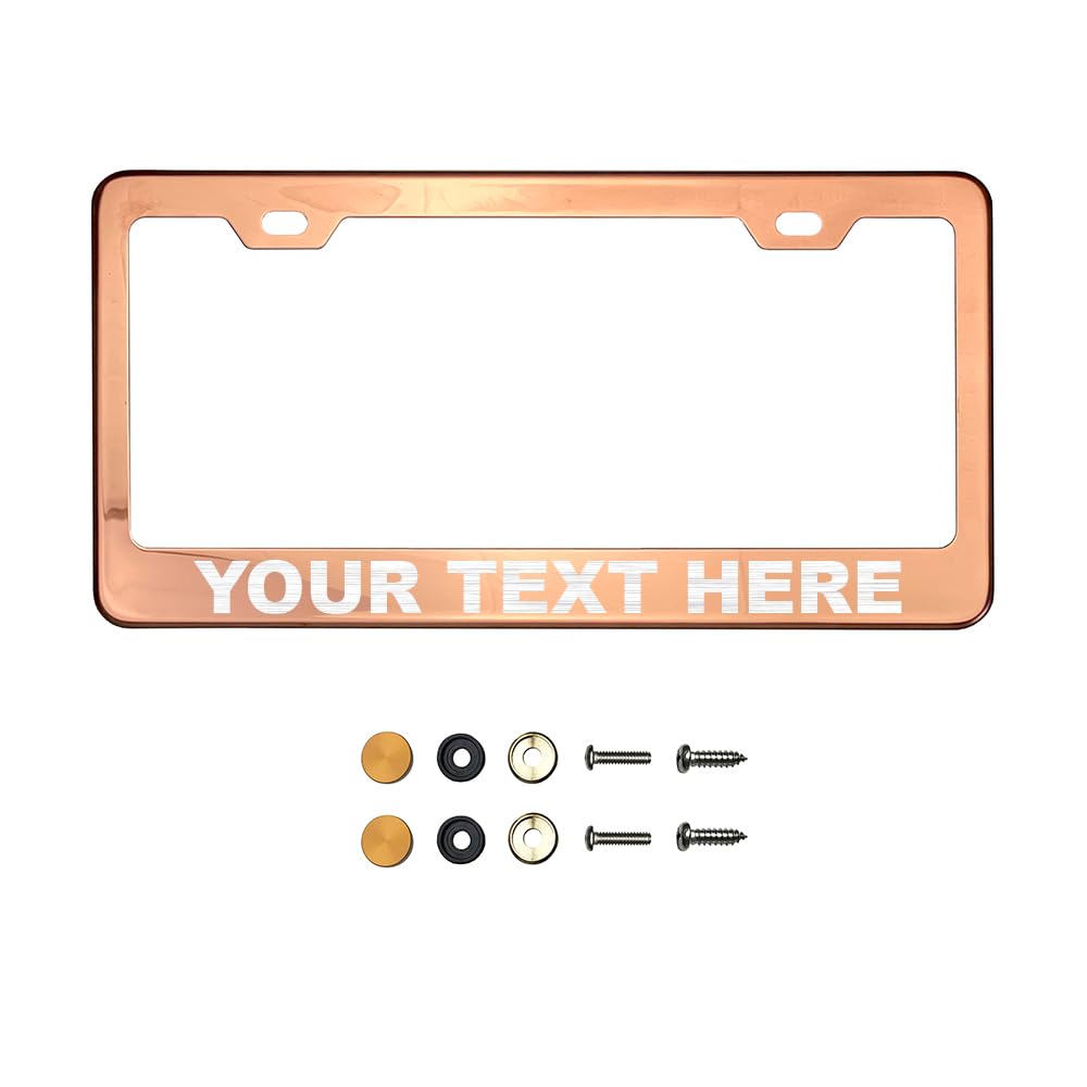 Customize Iridescent Neo Chrome T304 Stainless Steel License Plate Frame 8K Mirror Polish Finish, Rust-Resistant, Slim Design, Universal Fit, Includes Screw Caps, Washers &amp; Screws (Rose Gold)