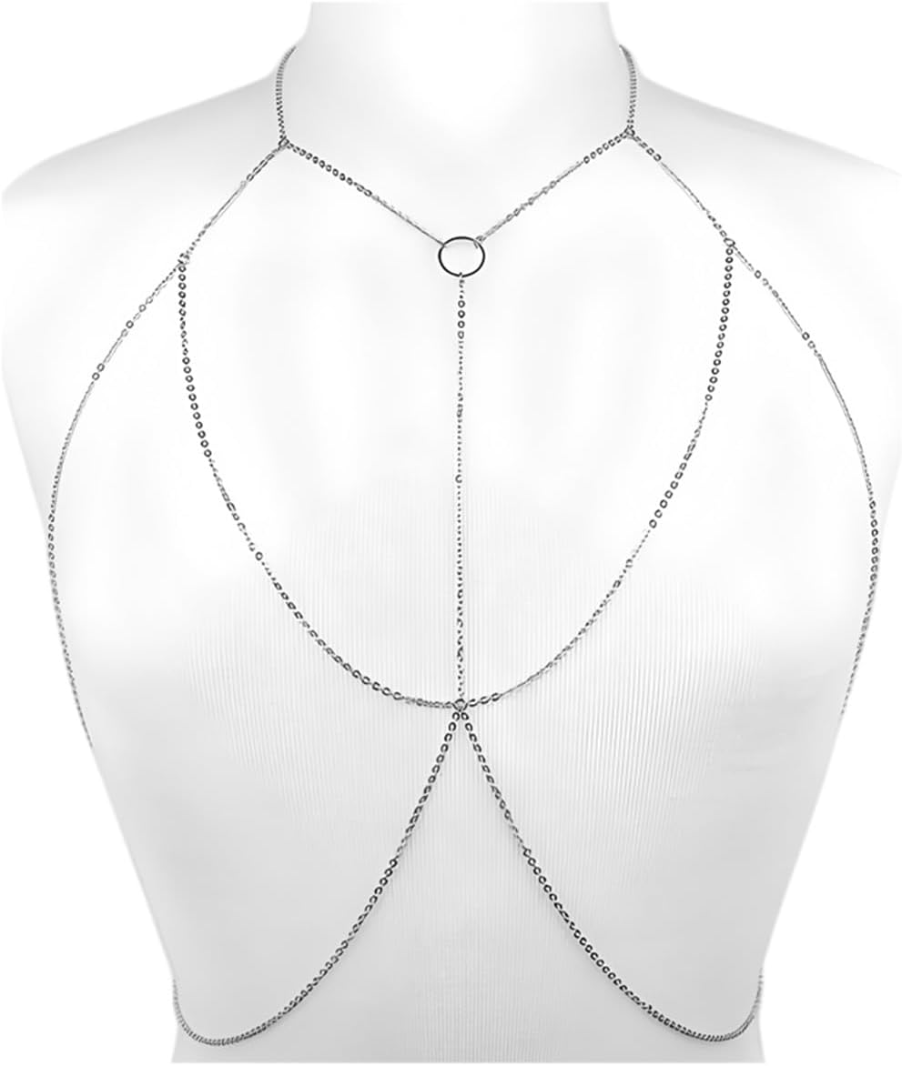 NEOREAL 14K Gold Sexy Bra Body Chain，Bikini Body Jewelry,Layered Belly Waist Chain Crossover Chain for Women