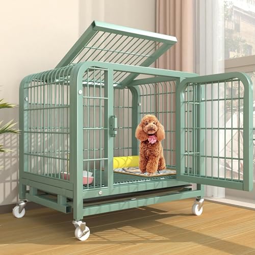 Robuster Hundekäfig für kleine Hunde, unzerstörbarer Draht- Metallzwinger mit Trennwand, herausnehmbarem Tablett und Rädern für den Innenbereich