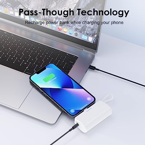 Pxwaxpy [2 Pack] Mini Portable Charger Power Bank For Iphone,[2024 Upgraded] 5200Mah Pd Battery Pack Built-In Usb C Cable thumb #4
