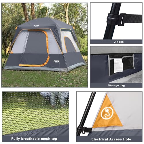 UNP 4-Person Tent, Portable Cabin Tent, Camping Tent 4 Person Easy Set Up, Waterproof with Top Rainfly for Outdoor Camping/Hiking (Gray) by unp - Image 4