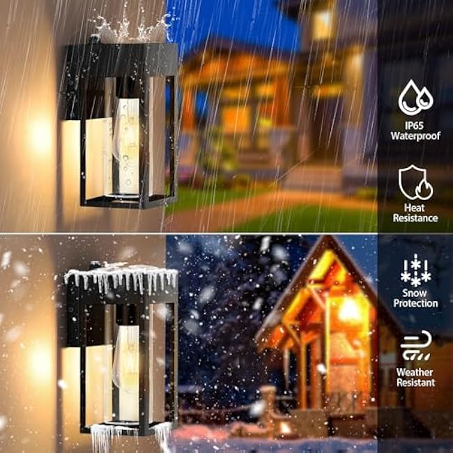 Dusk to Dawn Outdoor Lighting,Waterproof Porch Lights 2 Pack, Exterior Lighting Fixtures with Cylinder Lampshade, LED Wall Sconce Light for House Porch Patio Front Door Garage.