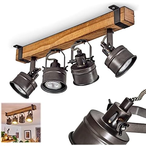 Deckenleuchte Pehefito, Deckenlampe im Vintage-Design aus Metall/Holz in Schwarz/Braun Cover