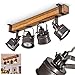 Produktbild Deckenleuchte Pehefito, Deckenlampe im Vintage-Design aus Metall/Holz in Schwarz/Braun, Retro-Leuchte mit Holzbalken und verstellbaren Strahlern, 4-flammig, 4 x GU10-Fassung, ohne Leuchtmittel