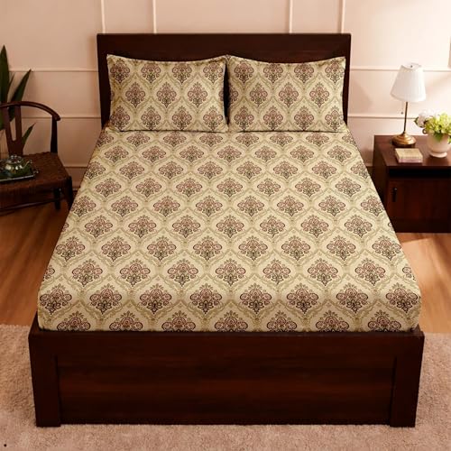 Image of Raymond Bedsheet 100% Cotton Feel Bedsheets 200 TC for Double Bed King Size (108 x108 Inch) with 2 Large Size Pillow Covers | Soft and Breathable | Wrinkle-Free | Premium Printed Design Royal Green