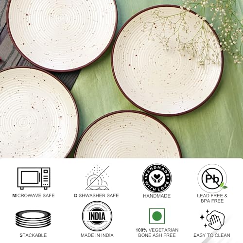 Image of Freakway Hand Glazed Cream Matte Finish Ceramic 7.1-Inch Small /Quarter Plates for Serving Maggie Pasta | Set of 4 | Microwave & Dishwasher Safe - Off White