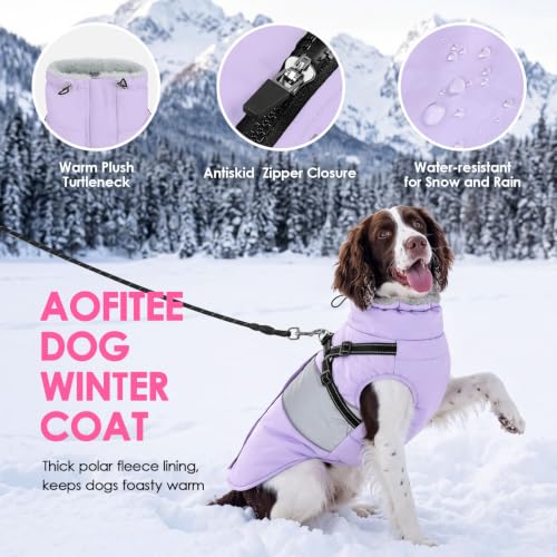 Image of AOFITEE Dog Coat Warm Dog Jacket with Harness Built in Pet Puffer Jacket XS