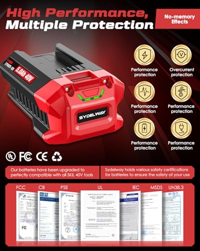 Image of Upgrade 5.0Ah Replacement for Skil 40V Battery BY8708C-01 BY8705-00 BY8708-00 BY8723C-00, Compatible with SKIL PWRCore 40 Volt Tools & SC5364-00 SC5376C-00 Charger