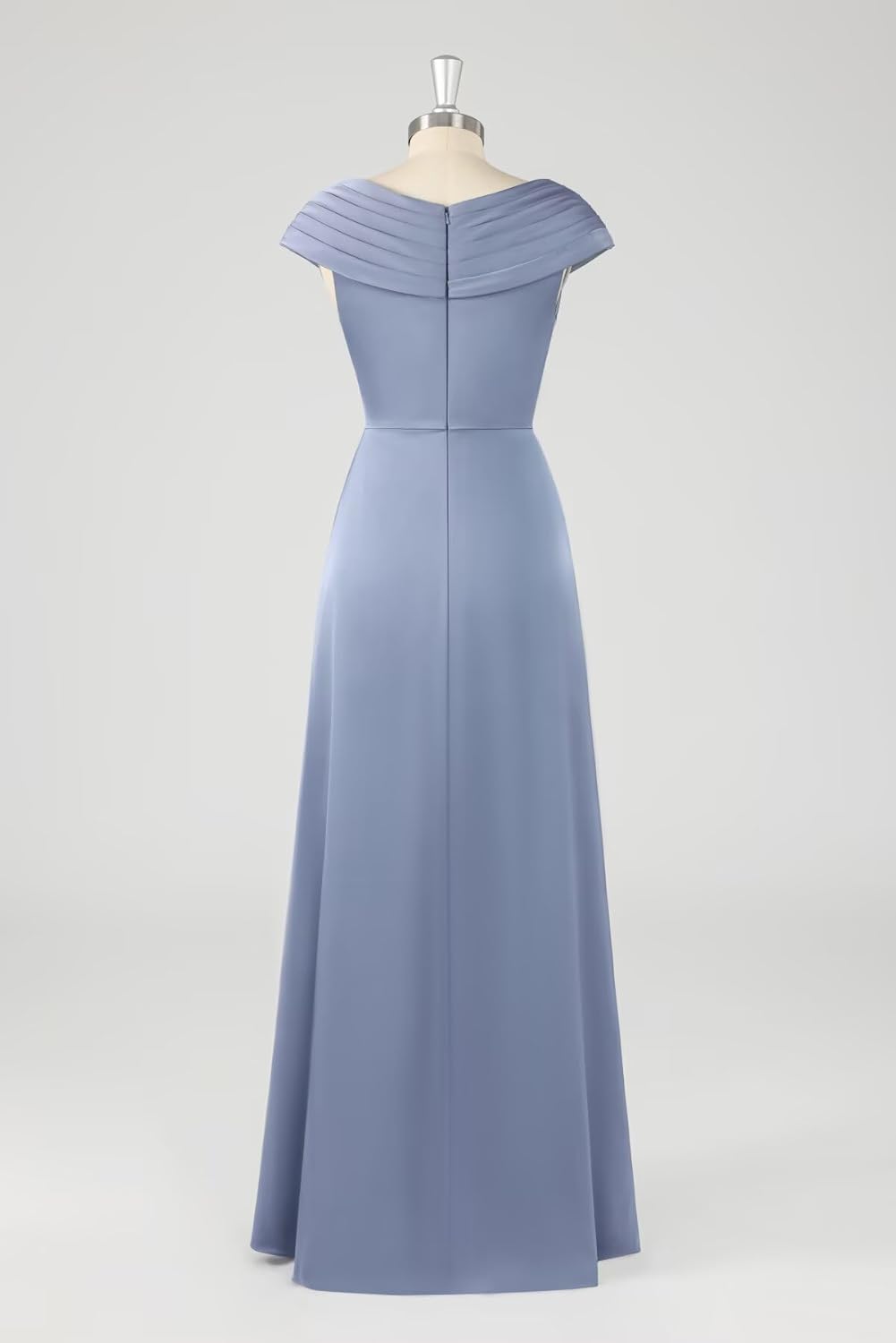 Women's Satin Mother of The Bride Dresses with Slit Long Beaded V Neck Formal Dress - Image 7