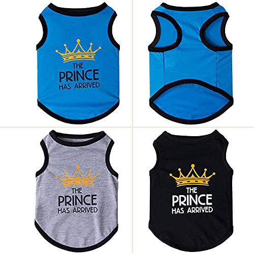 3 Pack Dog Clothes, Printed Princess Prince Pet Vest T-Shirt Dog Clothing Costume for Cats Puppy Small Dogs Medium Dogs (Prince, Small) - Image 2