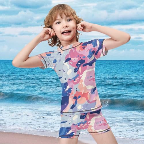 Pink and Purple Camouflage PatternChildren's Casual Swimsuit Set - Simple and Versatile9-11Y（140cm）2