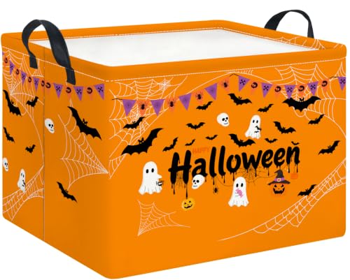 Image of Rectangle Storage Basket,Gift Basket,Room Decor(Yellow Flag Halloween)