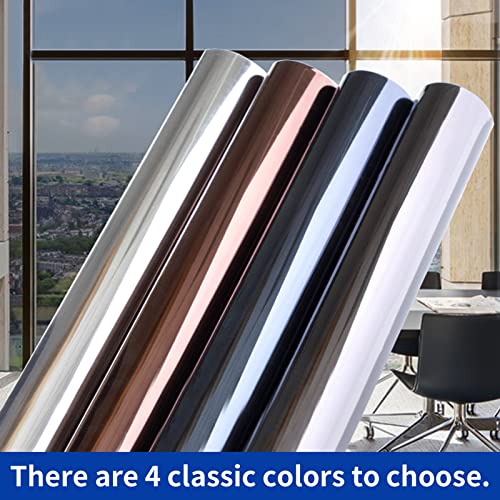 Dktie Window Privacy Film One Way Mirror, Window Privacy Film See Out Not In, Static Cling Without Glue, Brown-Silver, 17.7 Inch X 6.5 Feet #TOP6