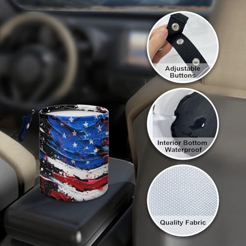 Image of Pensura Oil Painting American Flag Car Trash Can Multipurpose Collapsible Trash Container Car Organizer Mini Trash Can for Car Car Seat Back Use for Women Interior