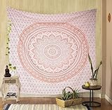 Tapices Hippies Bohemios con Mandalas en Oro Rosa, Tapiz psicodélico, Material de algodón Puro, tamaño póster de 35 x 45 Pulgadas, Oro Rosa