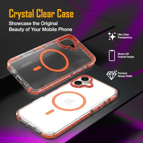 Image of Zapcase Crystal Clear Back case for iPhone 16 Plus | PC Back | TPU Bumper with Inner Rubber Grip | Metal Camera Guard Bezel | Metal Buttons | Scratch Resistant Cover | 2 Layer Edge Protection | Orange