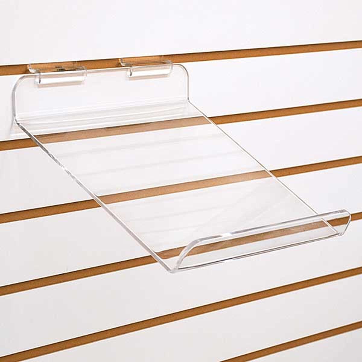 Slatwall Slanted Shoe Displayer with Toe Stop in Acrylic 10W x 10H x 1.5Lip Inch