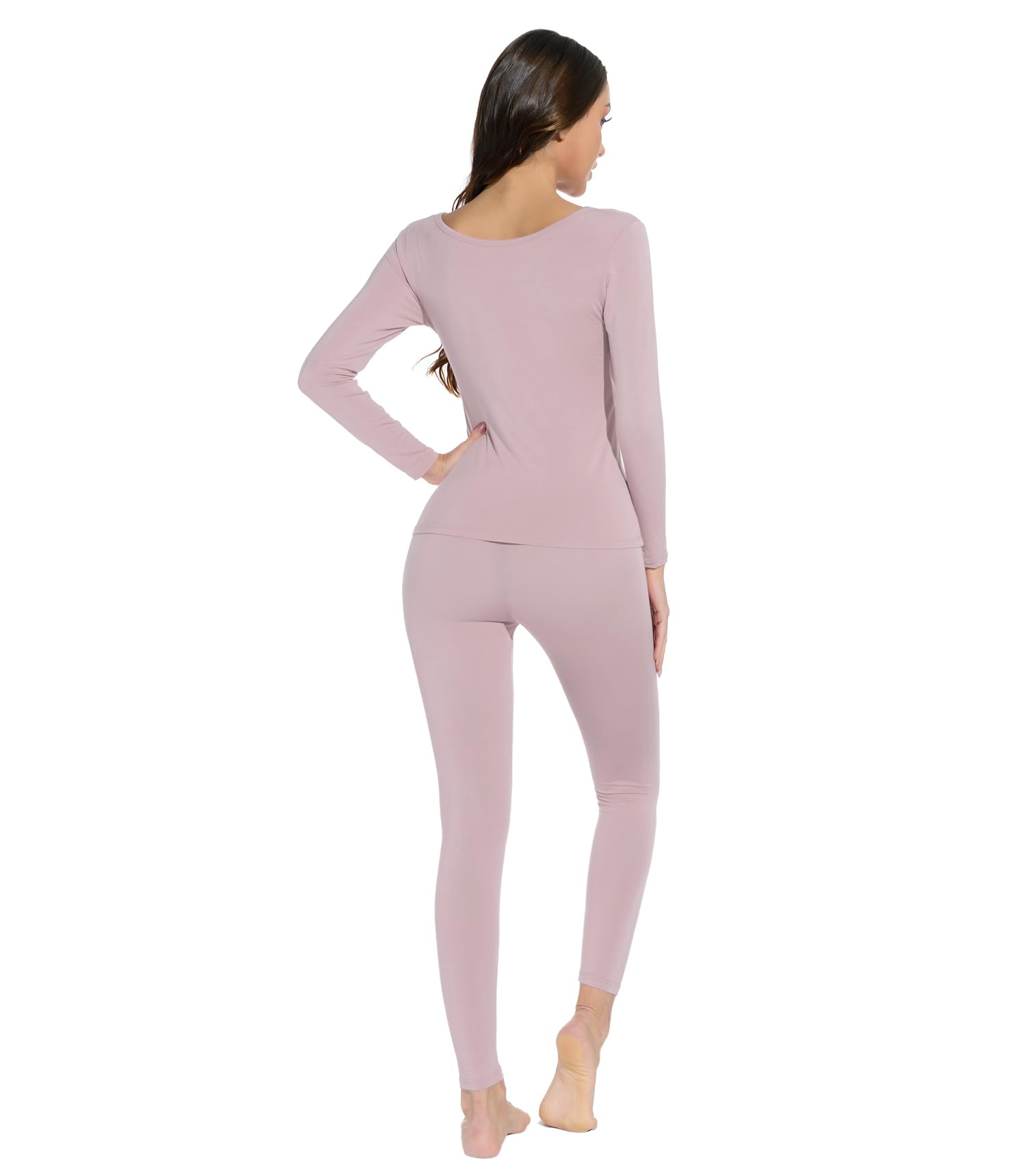 Mcilia Conjunto de Camiseta y Pantalones para Mujer de Ropa Interior Térmica Modal Ultradelgada con Cuello Redondo