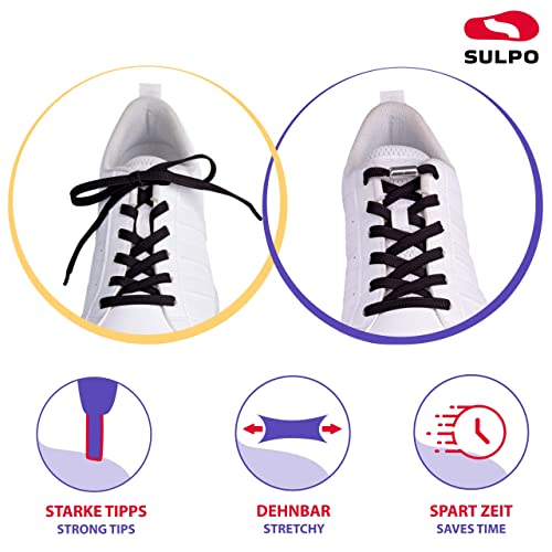 SULPO Flache Elastische Schnürsenkel Mit Metallkapseln - Schnellverschluss Gummi Schuhbänder Ohne Binden für Erwachsene & Kinder