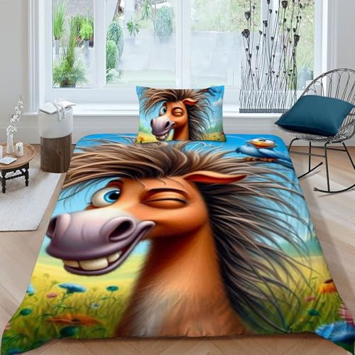 Housse de couette poney lit enfant microfibre anti-plis facile à laver - 3
