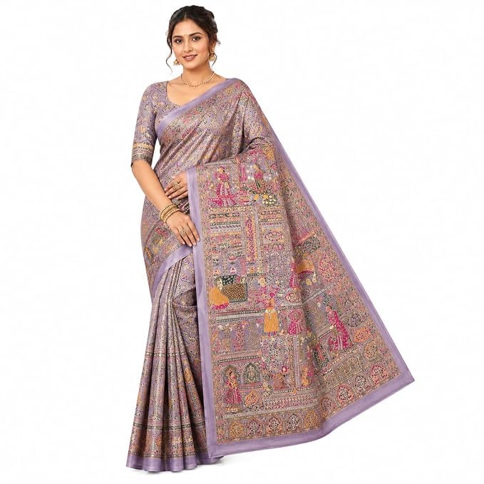 Image of Women's Pashmina Silk Saree with Kashmiri Thread Pallu and Zari Border