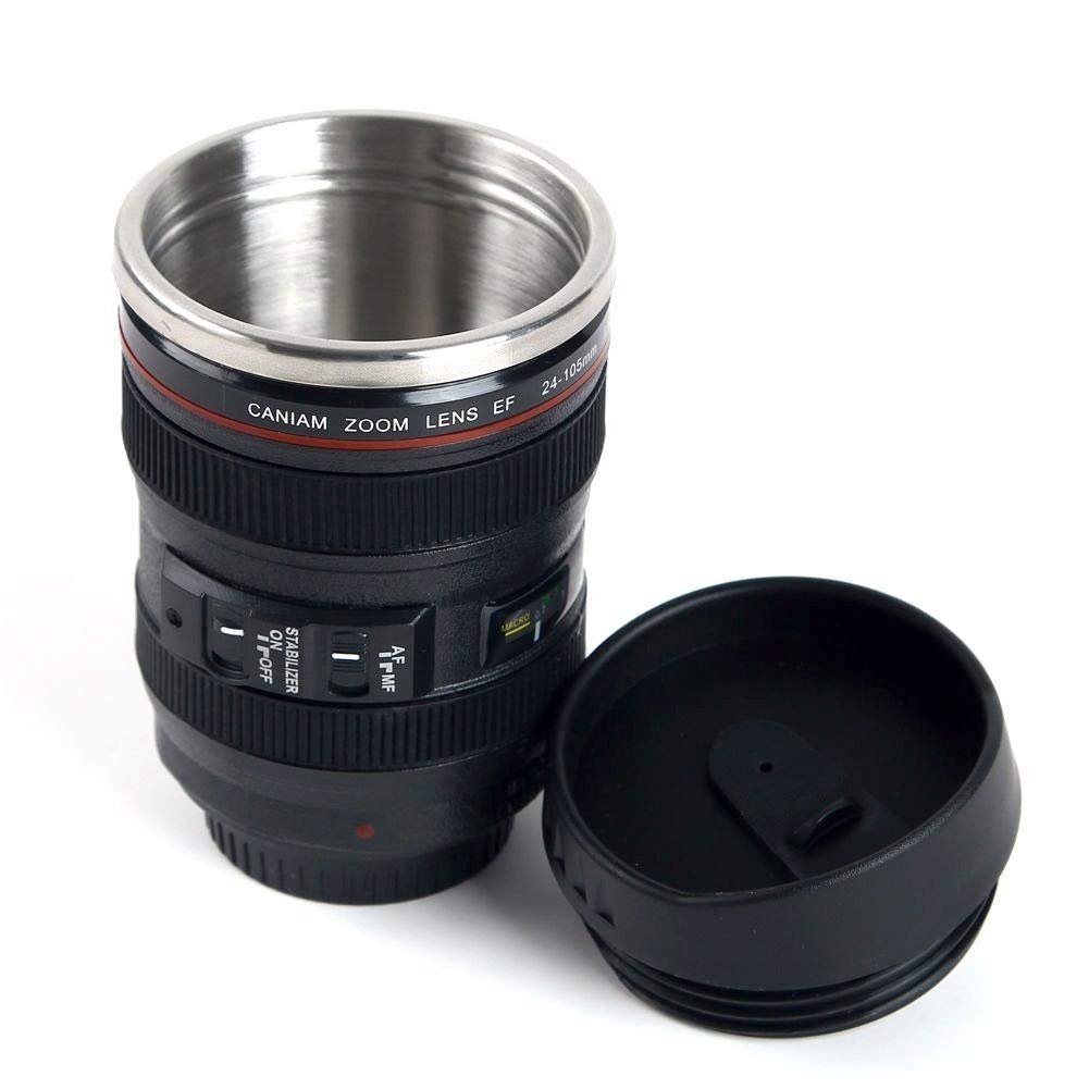 Amazon.com: Camera Lens Coffee Mug/Cup With Lid,Photo Coffee Mugs Stainless  Steel Travel Lens Mug : Home & Kitchen
