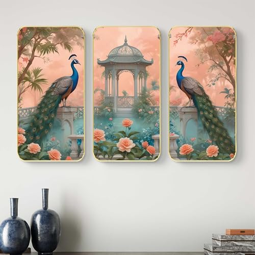 Image of Livin'luxe Set of 3 couple Peacock modern art Boho painting Premium Framed Laminated Wall paintings for living room, bedroom, home decoration, wall decoration 20 inch x 30 inch SP-33