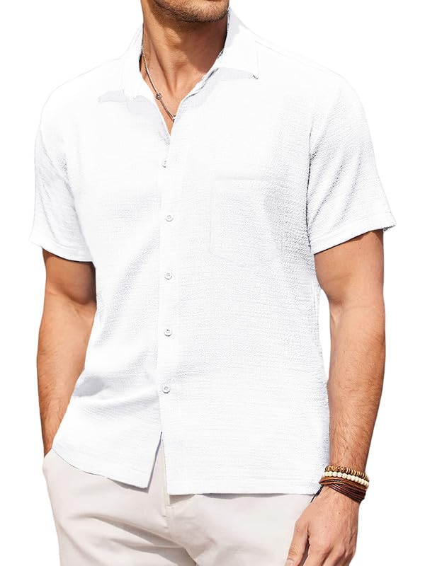 Image of Pinkmint Men's Popcorn Shirt Comfortable Short Sleeve Shirt's Casual Textured Shirt (Pack of 1) Pink