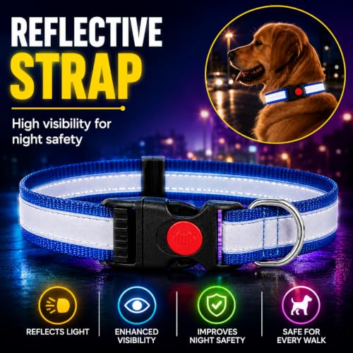 Image of Reflective Dog Collar, Quick Release Buckle, Adjustable Size | for 14-23 Kilograms Dogs (M, Blue)