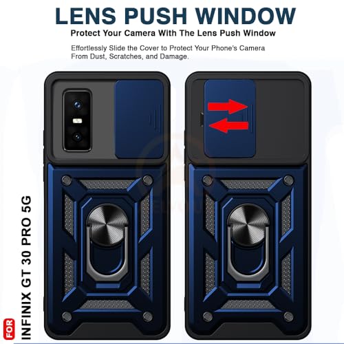 Image of Armor Bumper Back Cover Case for Infinix GT 30 Pro 5G | Rotating Camera Cover, Ring Holder & Kickstand | Heavy Duty & 360 Degree Protection Infinix GT 30 Pro 5G Back Cover (Blue)