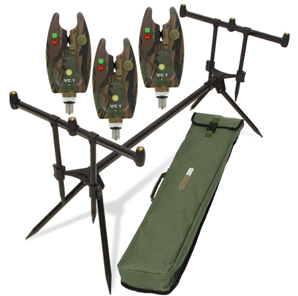 G8DS Set Rod Pod Rutenhalter + Tragetasche inklusive 3 Bissanzeiger mit  Lautstrkeregler fr + LED Karpfen Angeln : Amazon.de: Sport & Freizeit