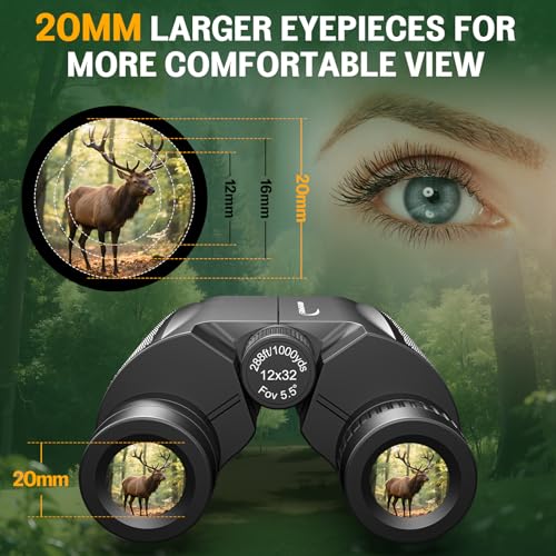 Image of Aurosports 12x32 Compact Binoculars for Adults - Small Pocket Binos with FMC&BAK4, Wide 273ft /1000yds Field of View - Easy Focus for Bird Watching, Hiking, Cruises, Travel, Gifts for Men Women